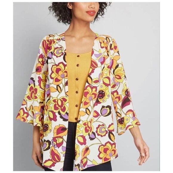ModCloth Certainly Styled White Floral Kimono Size L/XL - Picture 1 of 9